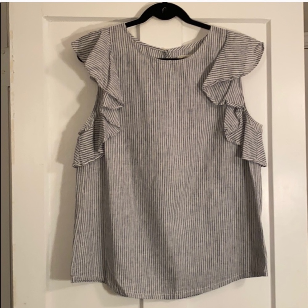 J. Crew linen striped flutter sleeve shirt 12T